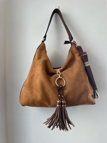 Brown Faux suede leather hobo bag with shoulder strap