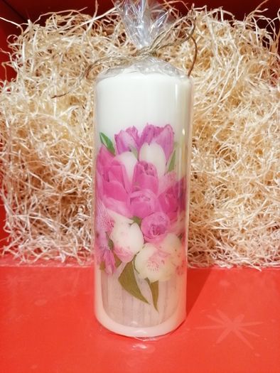 XL Mother's day Valentine's day decorative spring birthday new home summer pink flowers bouquet picture pillar gift candle