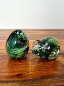 2 Vintage Hand- blown Glass Paperweights