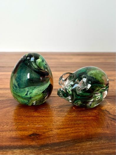 2 Vintage Hand- blown Glass Paperweights