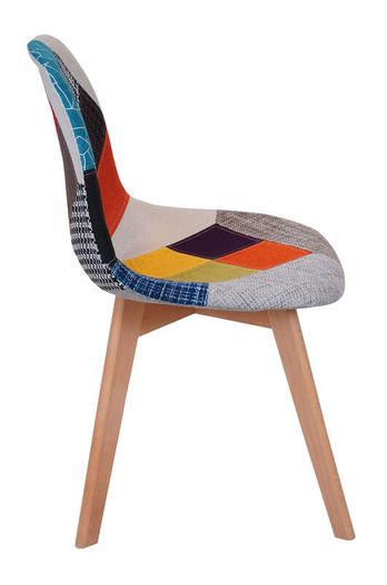 Prism Patchwork Scandinavian Chair  Multi-Colour Chenille Natural Beech 47x50x82cm