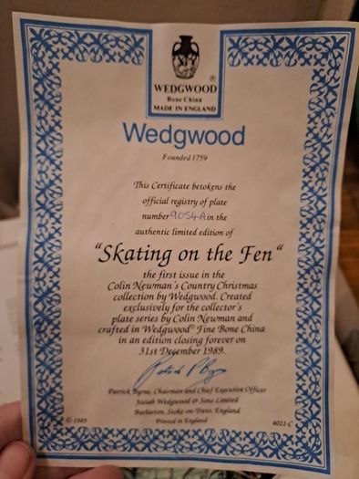 Wedgwood Collector Plate Skating on the Fen Boxed