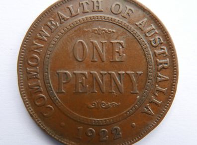 1922 King George V Australia One Penny Coin