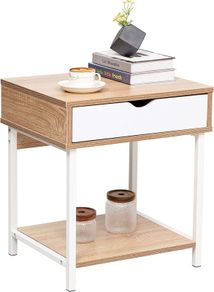 Side End Table, Nightstand, Bedside Table with Drawer and Storage Shelves, Sofa Table for Living Room, Bedroom, Accent Furniture, Easy Assembly, Oak White