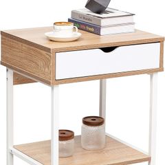 Side End Table, Nightstand, Bedside Table with Drawer and Storage Shelves, Sofa Table for Living Room, Bedroom, Accent Furniture, Easy Assembly, Oak White