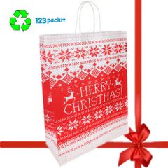 Job Lot 20 Christmas Paper carrier bags with twisted handles top quality Size M 26 x 12 x 32 cm Xmas bags