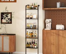 5 Tier Freestanding Wine Racks Liquor Bottle Display Shelf with Fences