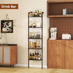 5 Tier Freestanding Wine Racks Liquor Bottle Display Shelf with Fences
