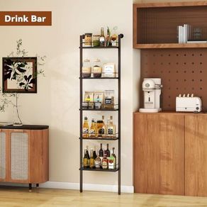 5 Tier Freestanding Wine Racks Liquor Bottle Display Shelf with Fences