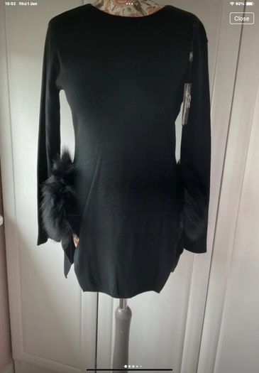 jumper black long statement jumper with fur sides detail and side slits cc fashion l/xlarge