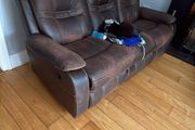 Brown leather 3 seater recliner sofa