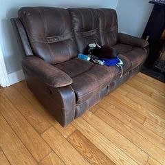 Brown leather 3 seater recliner sofa
