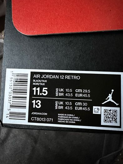 Air Jordan 12  Retro Black/Taxi