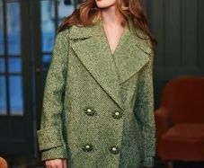 Green Herringbone Coat - Women's Medium