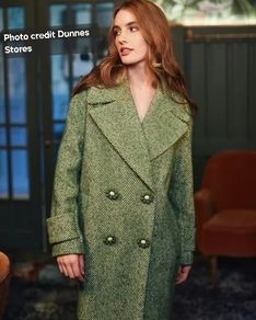 Green Herringbone Coat - Women's Medium