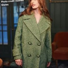 Green Herringbone Coat - Women's Medium
