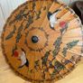 Vintage Oriental 1960s Japanese Rise Paper Painted Swans Umbrella Image 2