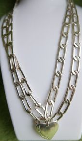 Vintage Tiffany & Co Extremely Long Heavy Chain Heart Tags Pendant In Sterling Silver 925 Length 38" Weight 67,30g