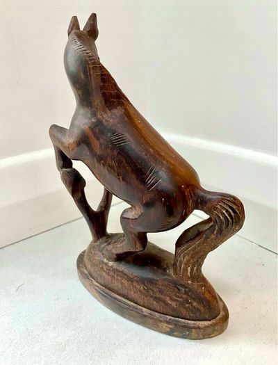Vintage Wooden Hand Carved Figurine Rearing Horse