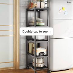 5 Tier Metal Shelving Unit, 360 Swivel Wheels for Kitchen Thick steel rack, 42.5x31x151H, 8cm adjust, 75kg, anti-slip fixed feet & easy-roll wheels, sturdy, for bath, garage, office