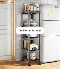 5 Tier Metal Shelving Unit, 360 Swivel Wheels for Kitchen Thick steel rack, 42.5x31x151H, 8cm adjust, 75kg, anti-slip fixed feet & easy-roll wheels, sturdy, for bath, garage, office