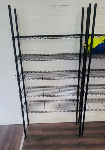 5 Black Steel Shelving Units Adjustable - Sold As One Lot