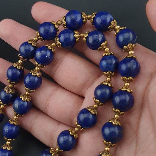 Vintage Blue Lapis Lazuli & Brass Beads Gemstone Necklace