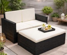 Rattan Garden Sofa Set with Stool and Cushions