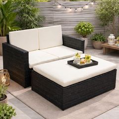Rattan Garden Sofa Set with Stool and Cushions