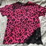 ASOS lace detail leopard print tee in pink Image 2