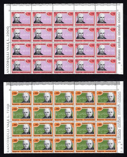1972 Vatican City The 100th Anniversary of Don Luigi Orione and Lorenzo Perosis Commemorative Stamps Block of 20 Mint Never Hinged (MNH)