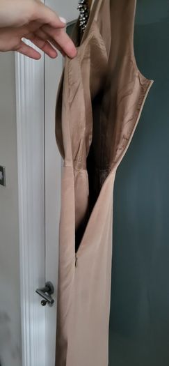 LK BENNETT 100% Silk Tan Cowl neck dress Sz 14 UK (Fit 14-16UK) - Rrp 225 (New)