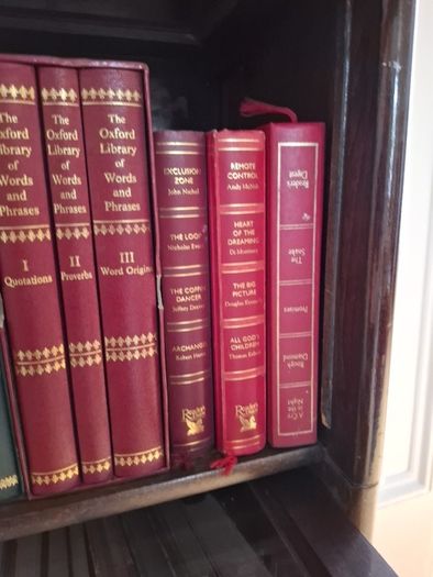 large collection vintage antiquarian books. 4 complete shelves.