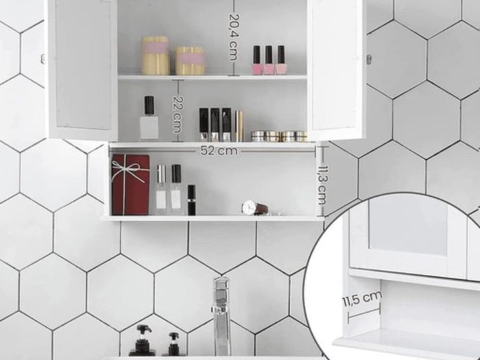 Double Mirror Doors Bathroom Cabinet, Wall Cabinet, Storage Cupboard, Wall-Mounted Storage Unit, Adjustable Height Shelves, 56 x 13 x 58 cm, White (FREE POSTAGE)