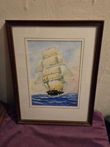 Signed Watercolour by P. Simmons "Sailing Ship"