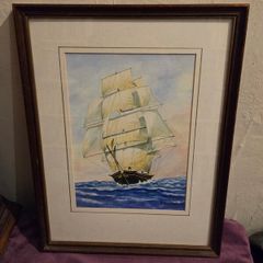 Signed Watercolour by P. Simmons "Sailing Ship"