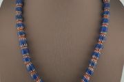 Antique Venetian Style Blue Chevron Glass Beads Necklace Strand