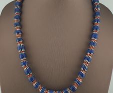 Antique Venetian Style Blue Chevron Glass Beads Necklace Strand