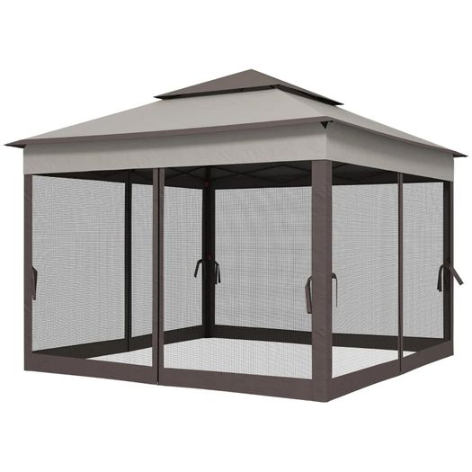 3.25 x 3.25m Deluxe Metal Gazebo, with Curtains - Brown and Grey