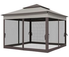 3.25 x 3.25m Deluxe Metal Gazebo, with Curtains - Brown and Grey