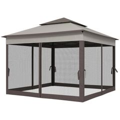 3.25 x 3.25m Deluxe Metal Gazebo, with Curtains - Brown and Grey