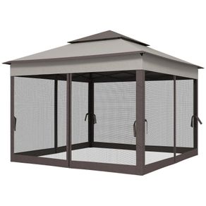 3.25 x 3.25m Deluxe Metal Gazebo, with Curtains - Brown and Grey