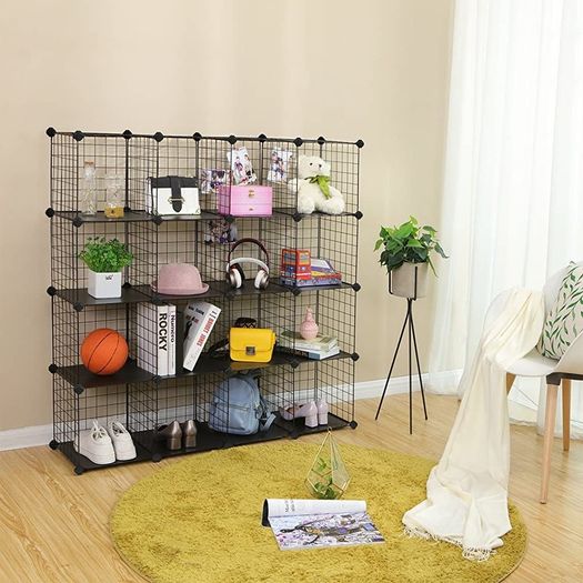 16 Cube Metal Wire Storage Organiser, DIY Closet Cabinet and Modular Shelving Grids, Wire Mesh Shelves and Rack (FREE SHIPPING)