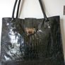 Gallantry Brand Black Patent Croc Pattern bag . IMMACULATE. Handbag Double Strap bag. Purchased In Toulouse Image 7