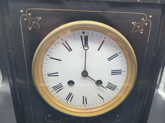 Large Antique Slate Clock With Bell 19th Century Clocks