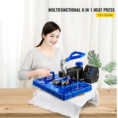 BRAND NEW 6 In 1 Heat Press Machine 800W 12 X 15 Inch Black & Blue 360 Degree Rotation Design Digital LED Transfer Printing for Mug