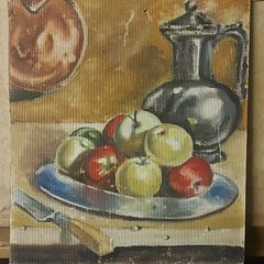 Vintage still life painting on board