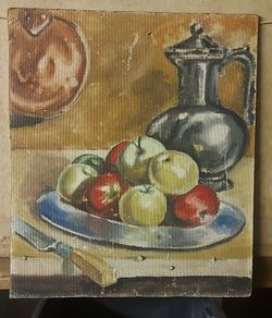 Vintage still life painting on board