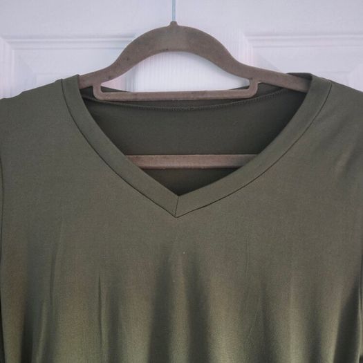 Olive green,  ruched sides and a V neckline top, size 10