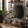 Industrial Clothes Rack with Shelves and Wheels Image 7